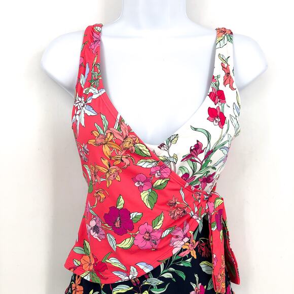 TOMMY BAHAMA Summer One-Piece Swimsuit Small Red Black Floral Wrap-Front NWT - Picture 5 of 12